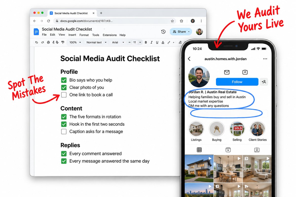 The social media audit checklist with items ticked
